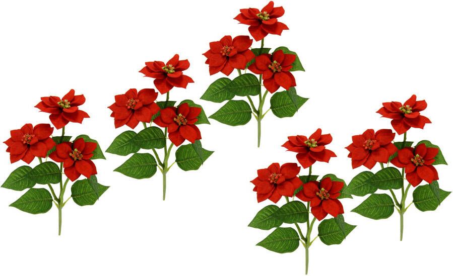 I.GE.A. Kunstbloem Kerstster Kunstmatige poinsettia tak 5-delige set (5 stuks) - Foto 2