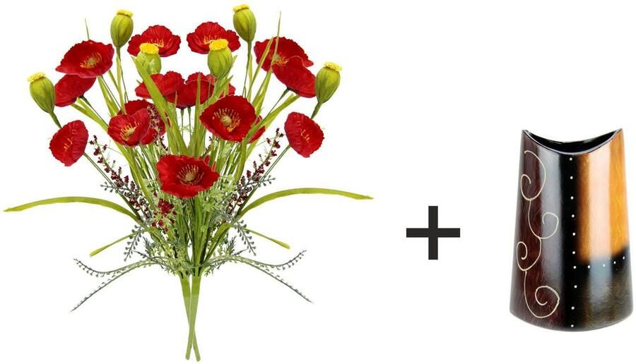 I.GE.A. Kunstbloem Klaprozenstruik in keramische vaas Bloemen klaproos klaproosstruik boeket zijden bloemen (1 stuk) - Foto 3