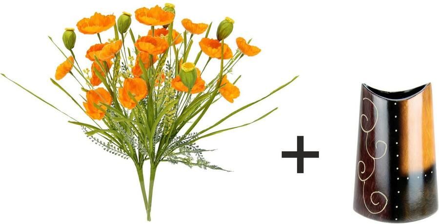 I.GE.A. Kunstbloem Klaprozenstruik in keramische vaas Bloemen klaproos klaproosstruik boeket zijden bloemen (1 stuk) - Foto 4