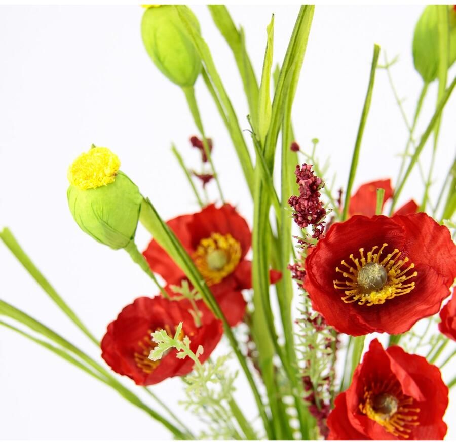 I.GE.A. Kunstbloem Klaprozenstruik in keramische vaas Bloemen klaproos klaproosstruik boeket zijden bloemen (1 stuk) - Foto 2