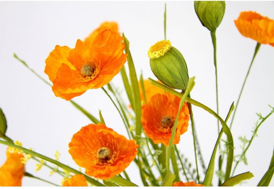 I.GE.A. Kunstbloem Klaprozenstruik in keramische vaas Bloemen klaproos klaproosstruik boeket zijden bloemen (1 stuk) - Foto 2