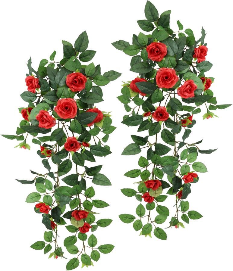 I.GE.A. Kunstbloem Kunstmatige rozenhanger Rozenrank rozenboog rozen bloem rozenkrans decoratie struik (2 stuks) - Foto 2