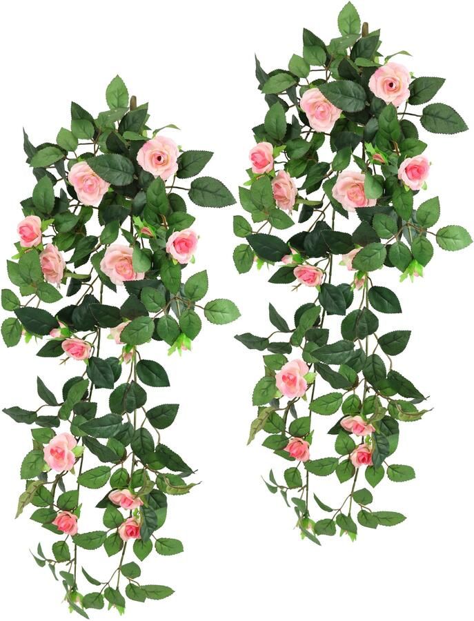 I.GE.A. Kunstbloem Kunstmatige rozenhanger Rozenrank rozenboog rozen bloem rozenkrans decoratie struik (2 stuks) - Foto 2