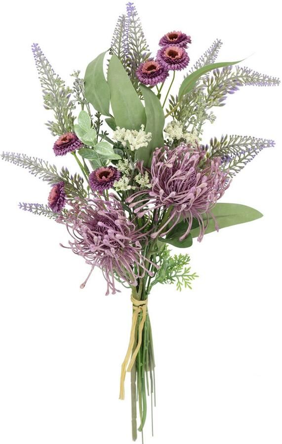 I.GE.A. Kunstbloem nboeket protea zinnia lavendel Boeket bloemen bloemstukken decoratieve bloem grafdecoratie (1 stuk) - Foto 5