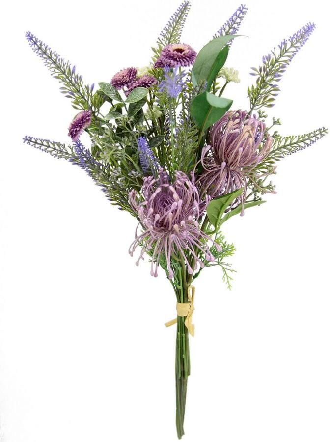 I.GE.A. Kunstbloem nboeket protea zinnia lavendel Boeket bloemen bloemstukken decoratieve bloem grafdecoratie (1 stuk) - Foto 2