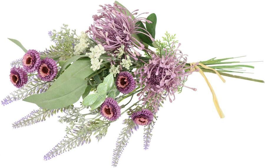 I.GE.A. Kunstbloem nboeket protea zinnia lavendel Boeket bloemen bloemstukken decoratieve bloem grafdecoratie (1 stuk) - Foto 6