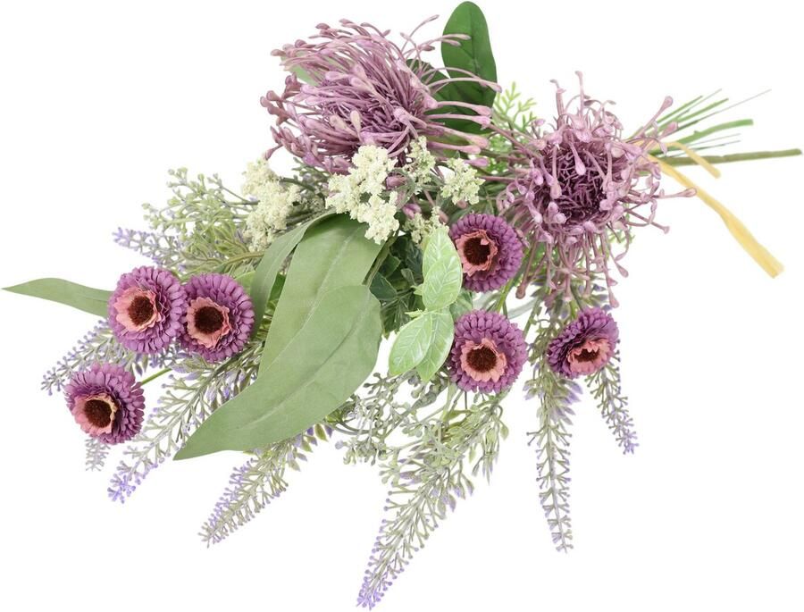 I.GE.A. Kunstbloem nboeket protea zinnia lavendel Boeket bloemen bloemstukken decoratieve bloem grafdecoratie (1 stuk)