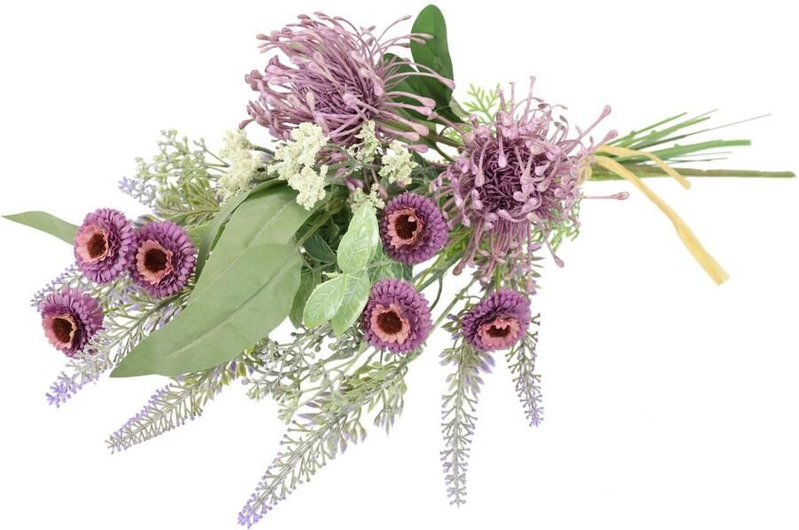 I.GE.A. Kunstbloem nboeket protea zinnia lavendel Boeket bloemen bloemstukken decoratieve bloem grafdecoratie (1 stuk) - Foto 3