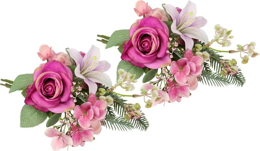 I.GE.A. Kunstbloem nboeket rozen lelies hortensia Bloemenboeket boeket bloem grafdecoratie opvulling grafdecoratie (2 stuks) - Foto 4