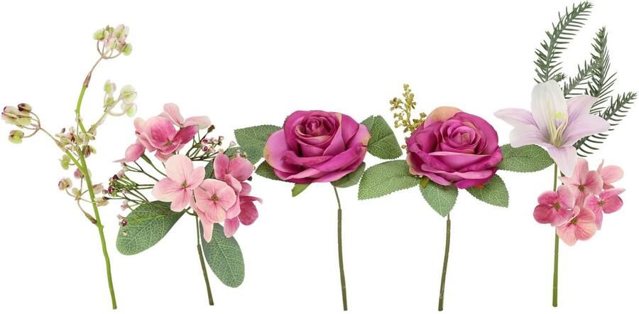 I.GE.A. Kunstbloem nboeket rozen lelies hortensia Bloemenboeket boeket bloem grafdecoratie opvulling grafdecoratie (2 stuks) - Foto 3