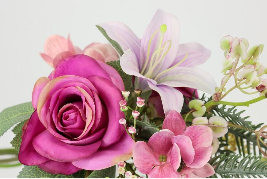 I.GE.A. Kunstbloem nboeket rozen lelies hortensia Bloemenboeket boeket bloem grafdecoratie opvulling grafdecoratie (2 stuks)