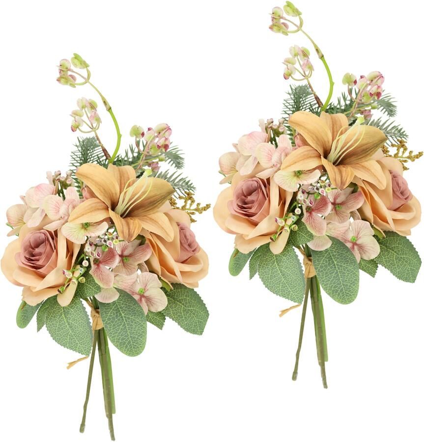 I.GE.A. Kunstbloem nboeket rozen lelies hortensia Bloemenboeket boeket bloem grafdecoratie opvulling grafdecoratie (2 stuks) - Foto 4