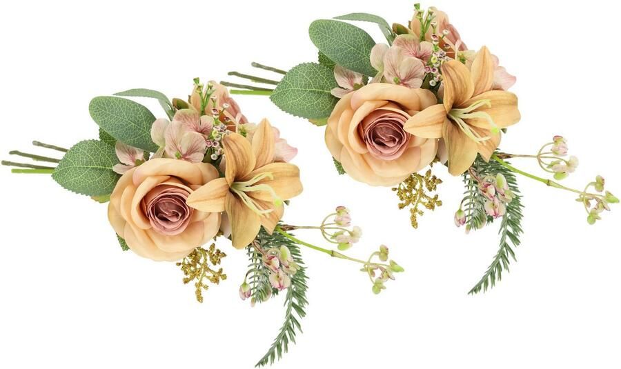 I.GE.A. Kunstbloem nboeket rozen lelies hortensia Bloemenboeket boeket bloem grafdecoratie opvulling grafdecoratie (2 stuks) - Foto 2