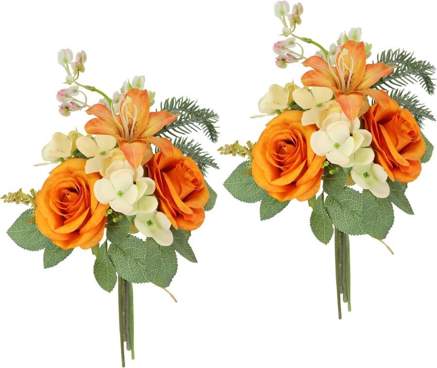 I.GE.A. Kunstbloem nboeket rozen lelies hortensia Bloemenboeket boeket bloem grafdecoratie opvulling grafdecoratie (2 stuks) - Foto 5