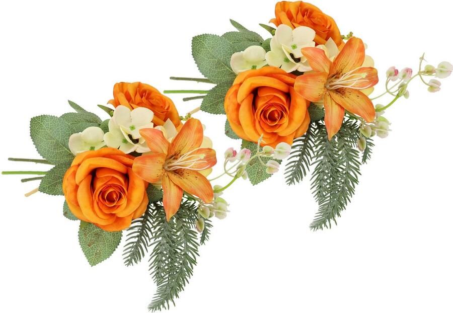 I.GE.A. Kunstbloem nboeket rozen lelies hortensia Bloemenboeket boeket bloem grafdecoratie opvulling grafdecoratie (2 stuks)