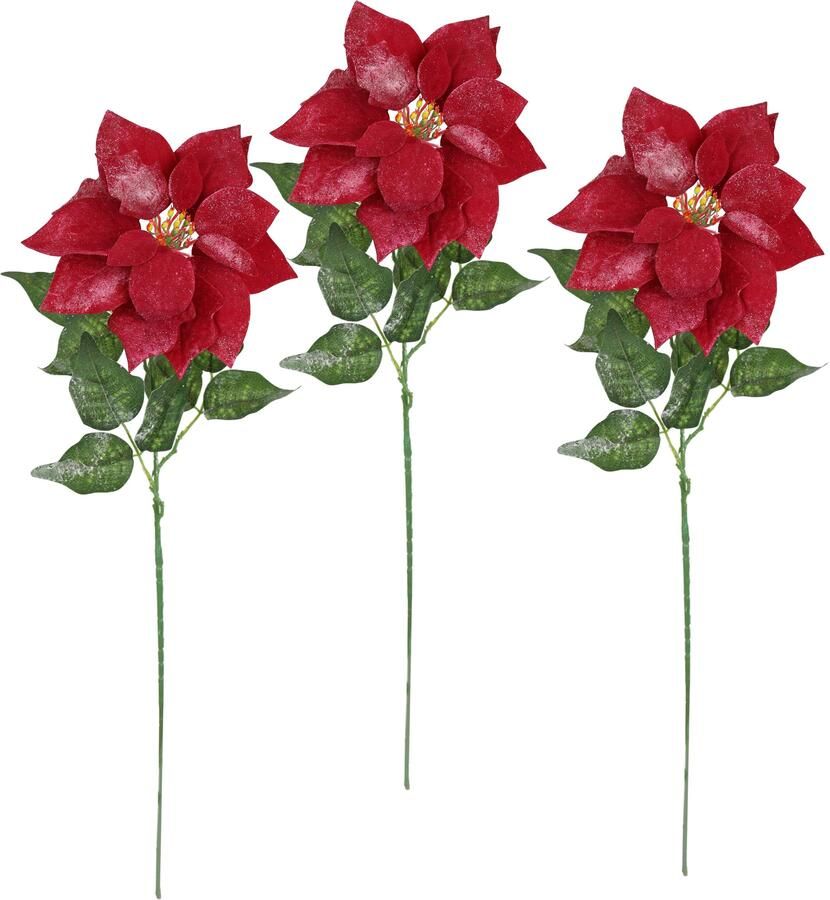 I.GE.A. Kunstbloem Poinsettia kerstster 3-delige set 70cm bloem kerstster kerstdecoratie adventster (3 stuks) - Foto 3