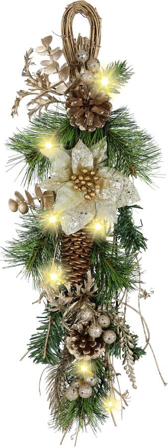 I.GE.A. Kunstguirlande Kerstguirlande versierd met LED-licht Met kerstster kegels bessen dennen decoratieve takken kunstslinger krans (1 stuk) - Foto 4