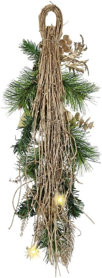 I.GE.A. Kunstguirlande Kerstguirlande versierd met LED-licht Met kerstster kegels bessen dennen decoratieve takken kunstslinger krans (1 stuk) - Foto 3