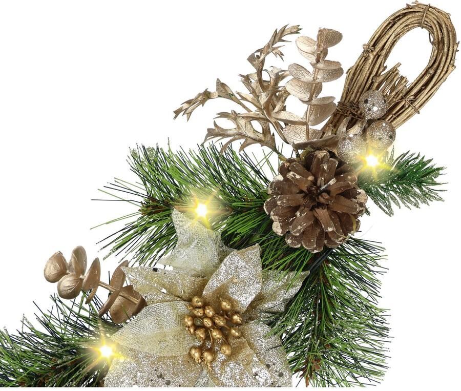 I.GE.A. Kunstguirlande Kerstguirlande versierd met LED-licht Met kerstster kegels bessen dennen decoratieve takken kunstslinger krans (1 stuk)