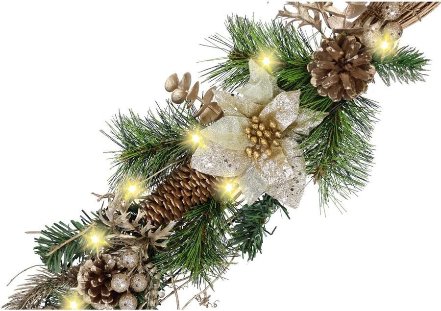 I.GE.A. Kunstguirlande Kerstguirlande versierd met LED-licht Met kerstster kegels bessen dennen decoratieve takken kunstslinger krans (1 stuk) - Foto 2