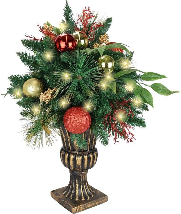 I.GE.A. Kunstkerstboom Gedecoreerde dennenboom met LED-licht in een beker Gedecoreerd met kerstballen kunstkerstboom kerstdecoratie (1 stuk) - Foto 5