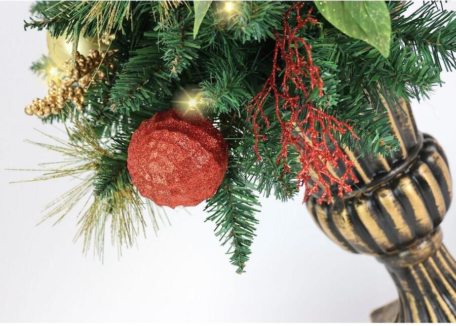 I.GE.A. Kunstkerstboom Gedecoreerde dennenboom met LED-licht in een beker Gedecoreerd met kerstballen kunstkerstboom kerstdecoratie (1 stuk) - Foto 3