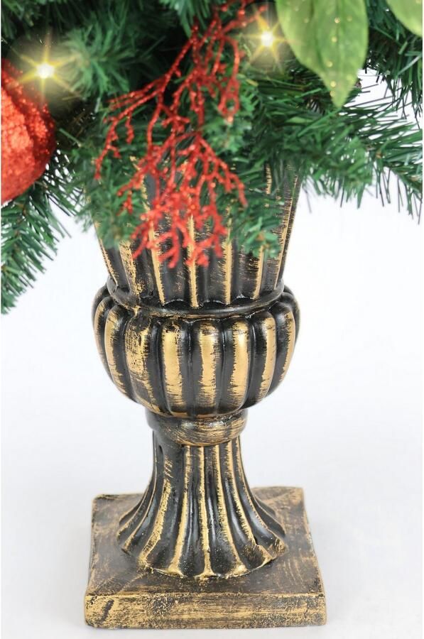 I.GE.A. Kunstkerstboom Gedecoreerde dennenboom met LED-licht in een beker Gedecoreerd met kerstballen kunstkerstboom kerstdecoratie (1 stuk) - Foto 4