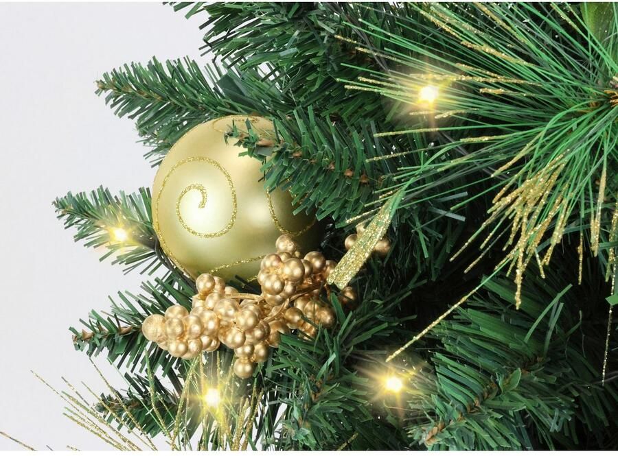 I.GE.A. Kunstkerstboom Gedecoreerde dennenboom met LED-licht in een beker Gedecoreerd met kerstballen kunstkerstboom kerstdecoratie (1 stuk)