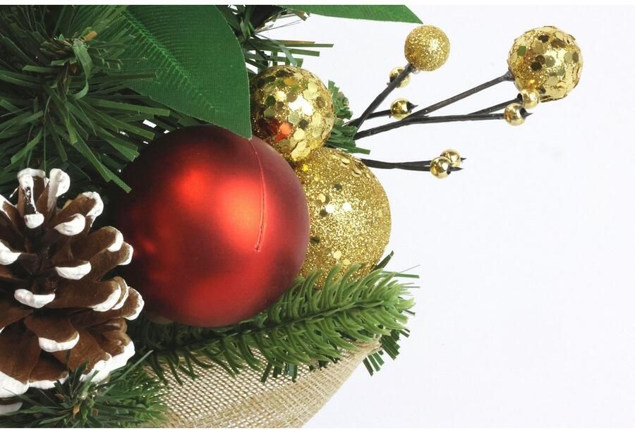 I.GE.A. Kunstkerstboom Versierde dennenboom Poinsettia met LED-licht In de pot kerstster kerstballen kegels kerstdecoratie kerstboom (1 stuk) - Foto 2