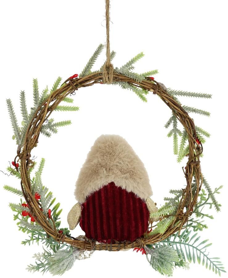 I.GE.A. Kunstkrans Dennengroen krans uil bessen den Gedecoreerde kerstkrans decor kerstdecoratie deurkrans adventskrans (1 stuk) - Foto 3