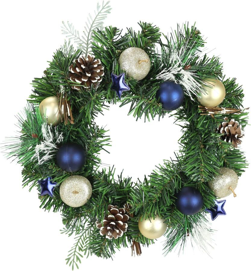 I.GE.A. Kunstkrans Gedecoreerde kerstkrans bal ster appel kegel Dennenkrans kerst kunstmatig versierd adventskrans (1 stuk) - Foto 3