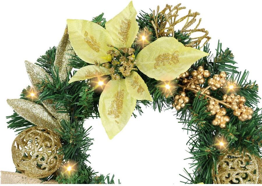 I.GE.A. Kunstkrans Gedecoreerde kerstkrans met LED-licht Met kerstster bessen dennen takken kerstballen krans adventskrans (1 stuk) - Foto 2