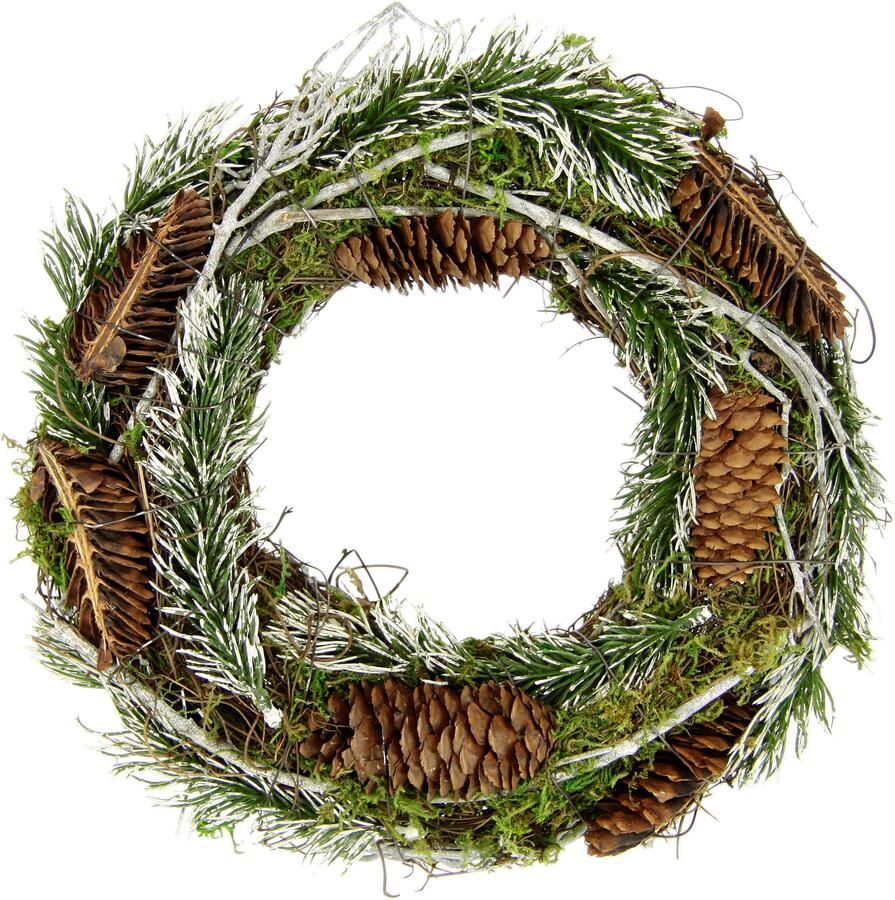 I.GE.A. Kunstkrans Natuurkrans dennentakken kegels twijgen Kerstkrans decoratieve krans adventskrans deurkrans kerstdecoratie (1 stuk) - Foto 4