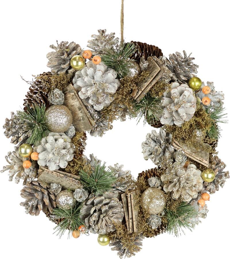 I.GE.A. Kunstkrans Natuurlijke krans kegels Met kerstballen dennen kegels bessen kerstkrans adventdecoratie (1 stuk) - Foto 4