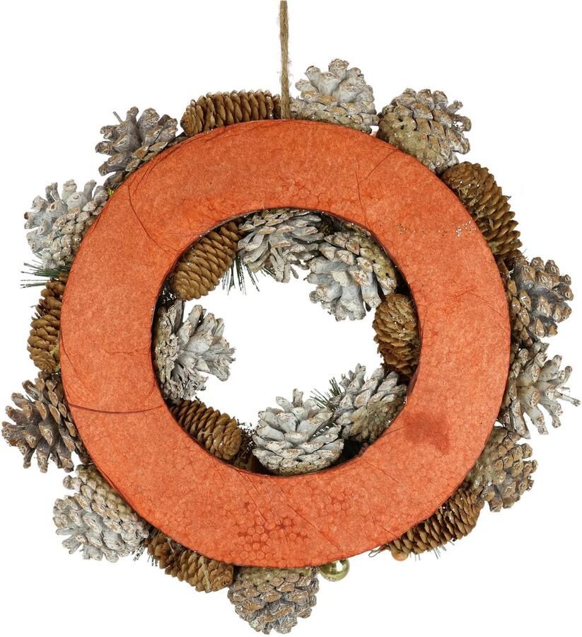 I.GE.A. Kunstkrans Natuurlijke krans kegels Met kerstballen dennen kegels bessen kerstkrans adventdecoratie (1 stuk)