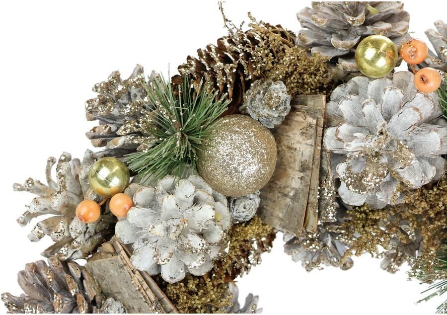 I.GE.A. Kunstkrans Natuurlijke krans kegels Met kerstballen dennen kegels bessen kerstkrans adventdecoratie (1 stuk) - Foto 3