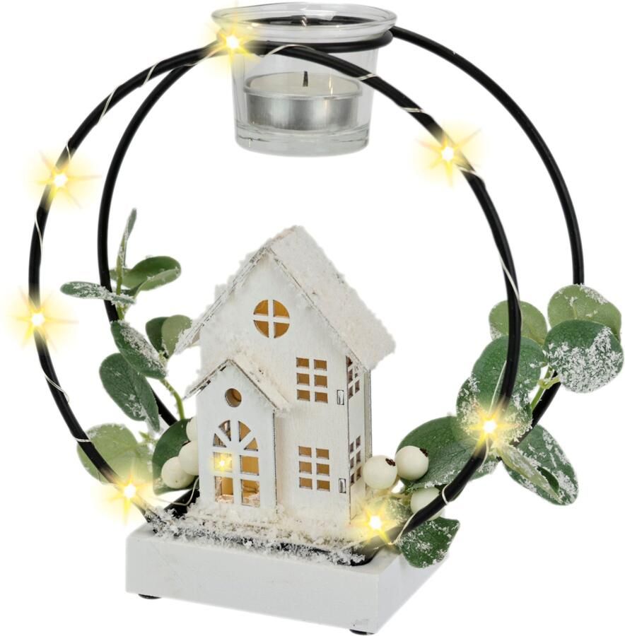 I.GE.A. Kunstkrans Theelichthouder decoratieve krans Met LED licht theelichtkaars eucalyptus huis lichtsnoer - Foto 2