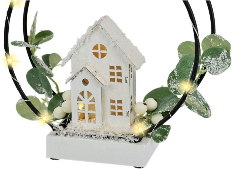 I.GE.A. Kunstkrans Theelichthouder decoratieve krans Met LED licht theelichtkaars eucalyptus huis lichtsnoer