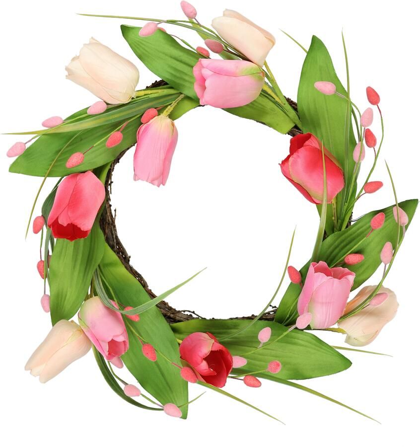 I.GE.A. Kunstkrans Tulpenkrans Kransen deurkrans lentekrans paaskrans paasdecoratie bloemenkrans - Foto 4