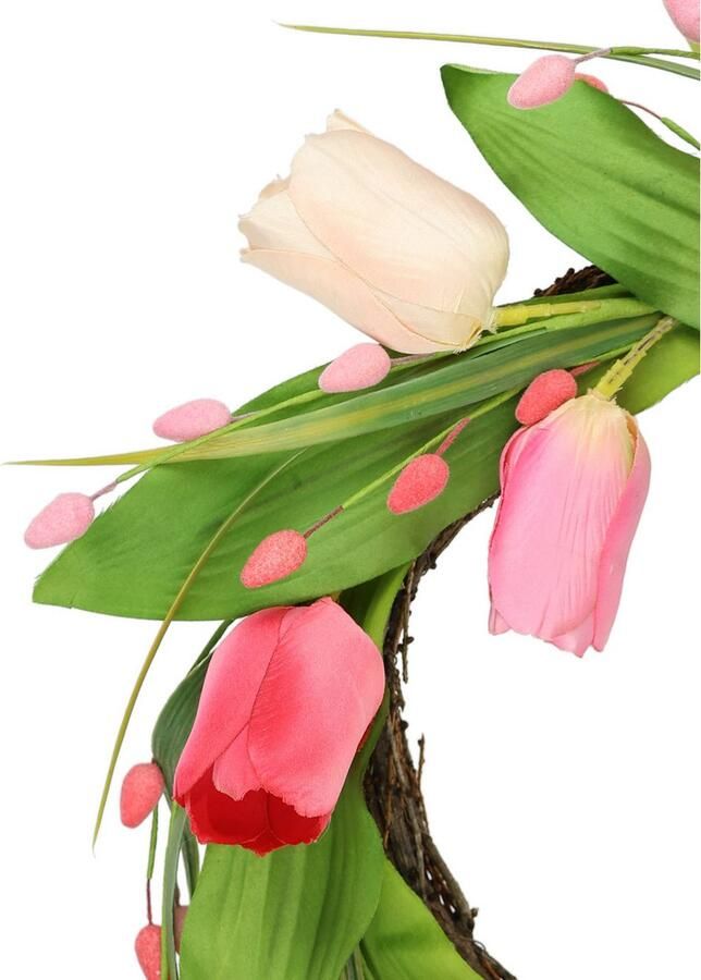 I.GE.A. Kunstkrans Tulpenkrans Kransen deurkrans lentekrans paaskrans paasdecoratie bloemenkrans - Foto 3