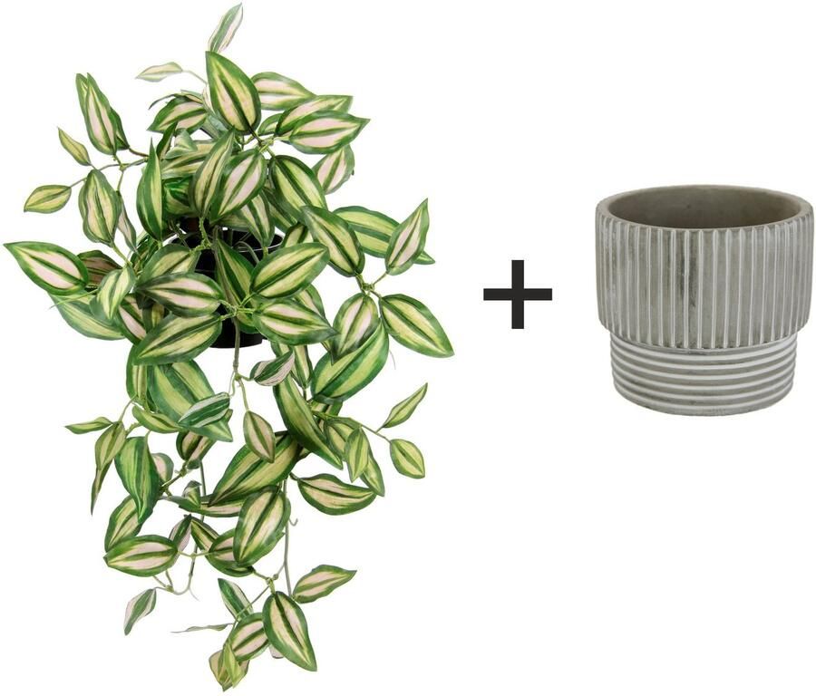 I.GE.A. Kunstplant Tradescantia hanger Met overpot kunstplant hangplant plantenampel klimplant (2 stuks) - Foto 2