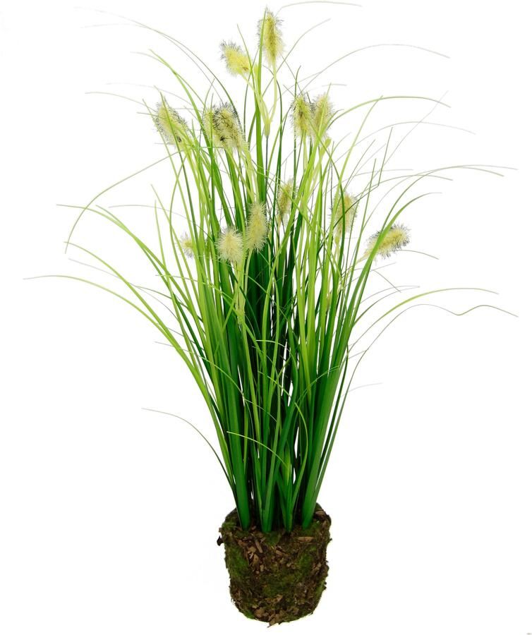 I.GE.A. Kunstplant Vossenstaartgras in aarde pot Grasstruik kunstbloem decoratief gras (1 stuk)