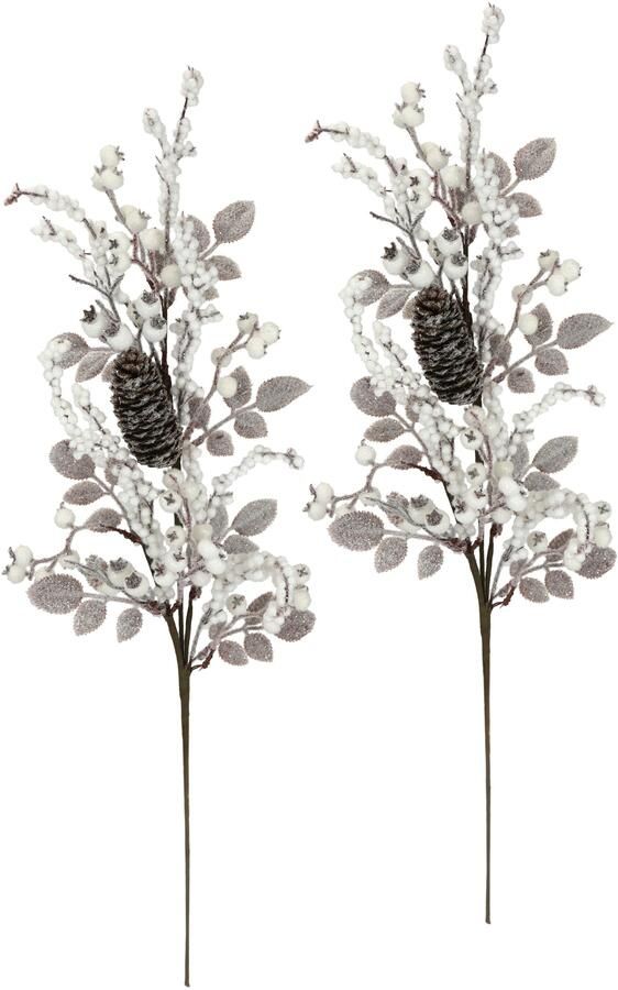 I.GE.A. Kunsttak Bessen tak met bevroren kegels set van 2 kunstmatige tak bloem kerstdecoratie decoratieve tak decoratie (2 stuks) - Foto 1