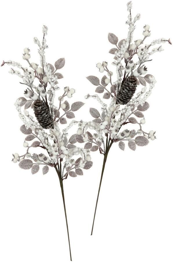 I.GE.A. Kunsttak Bessen tak met bevroren kegels set van 2 kunstmatige tak bloem kerstdecoratie decoratieve tak decoratie (2 stuks) - Foto 7