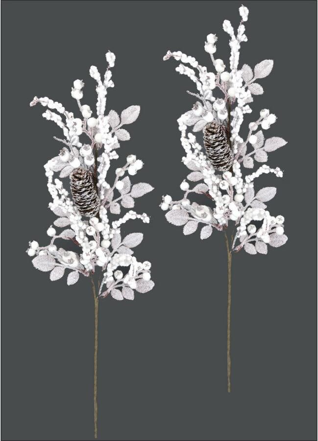 I.GE.A. Kunsttak Bessen tak met bevroren kegels set van 2 kunstmatige tak bloem kerstdecoratie decoratieve tak decoratie (2 stuks) - Foto 2