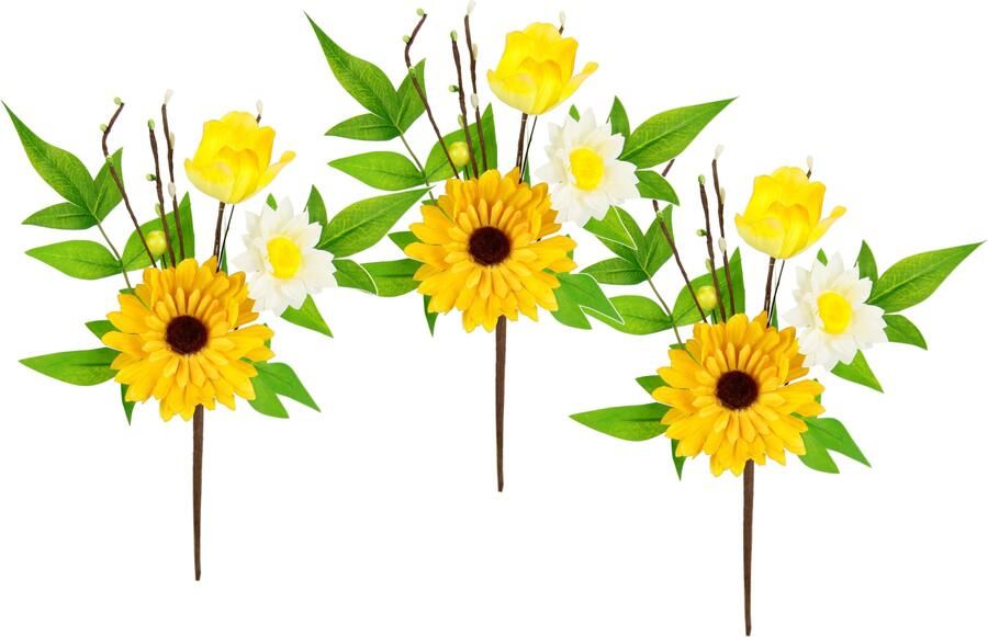 I.GE.A. Kunsttak Decoratieve tak Gerbera Margrieten 3-delige set tak eenbloemige kunstbloemen decoratietakken - Foto 2