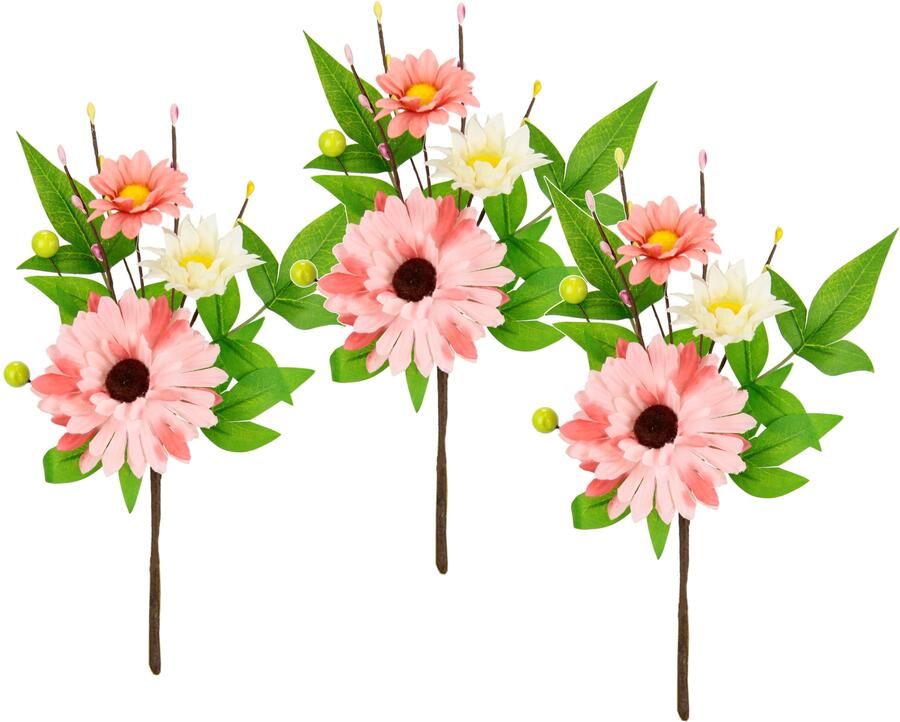 I.GE.A. Kunsttak Decoratieve tak Gerbera Margrieten 3-delige set tak eenbloemige kunstbloemen decoratietakken - Foto 2