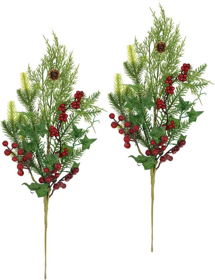 I.GE.A. Kunsttak Kersttak den bessen klimop thuja set van 2 kunstmatige tak bloem kerstdecoratie decoratieve tak decoratie (2 stuks) - Foto 4