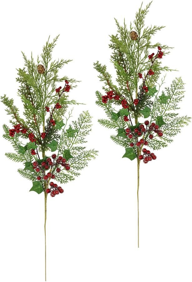 I.GE.A. Kunsttak Kersttak den bessen klimop thuja set van 2 kunstmatige tak bloem kerstdecoratie decoratieve tak decoratie (2 stuks) - Foto 3