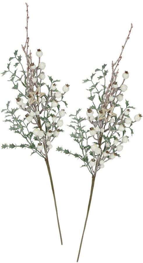 I.GE.A. Kunsttak Kunstmatige hulsttak met bessen set van 2 decoratieve tak voor slinger krans kerstdecoratie (2 stuks) - Foto 3
